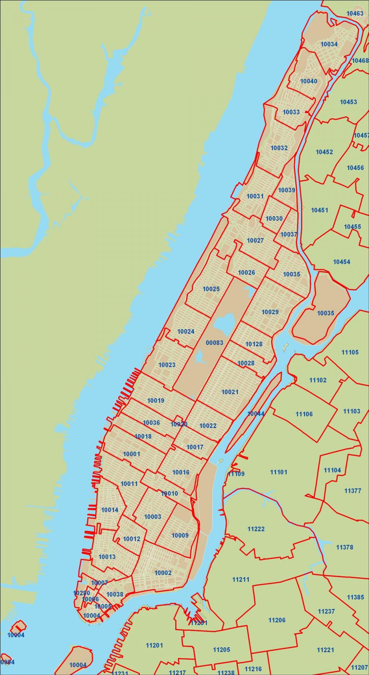 ЗИП կոդ Նյու Յորքի Manhattan քարտեզ