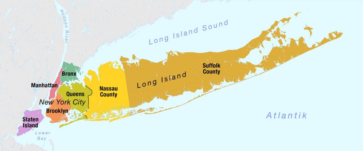 քարտեզ Նյու Յորքի Manhattan եւ Long Island