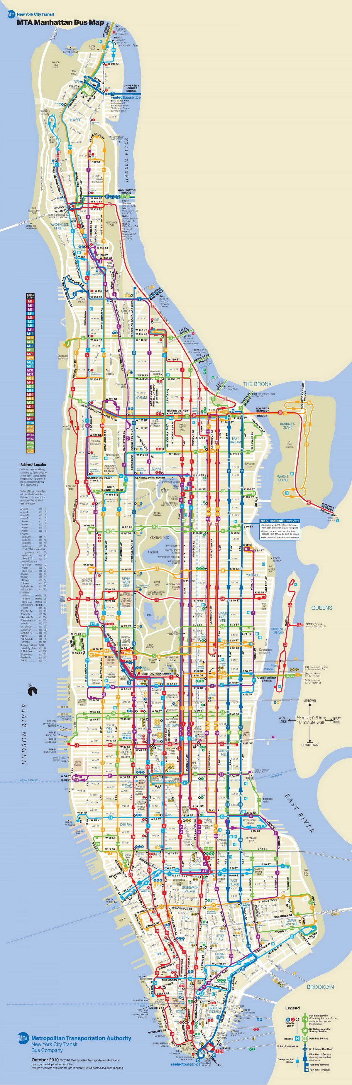 Նյու Յորք ավտոբուսը քարտեզ Մանհեթենի
