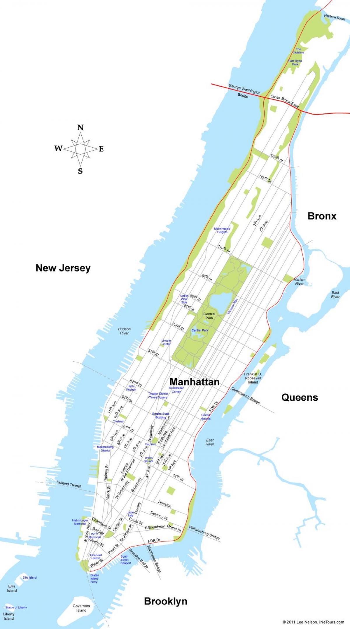 քարտեզ կղզու Manhattan Նյու Յորքում