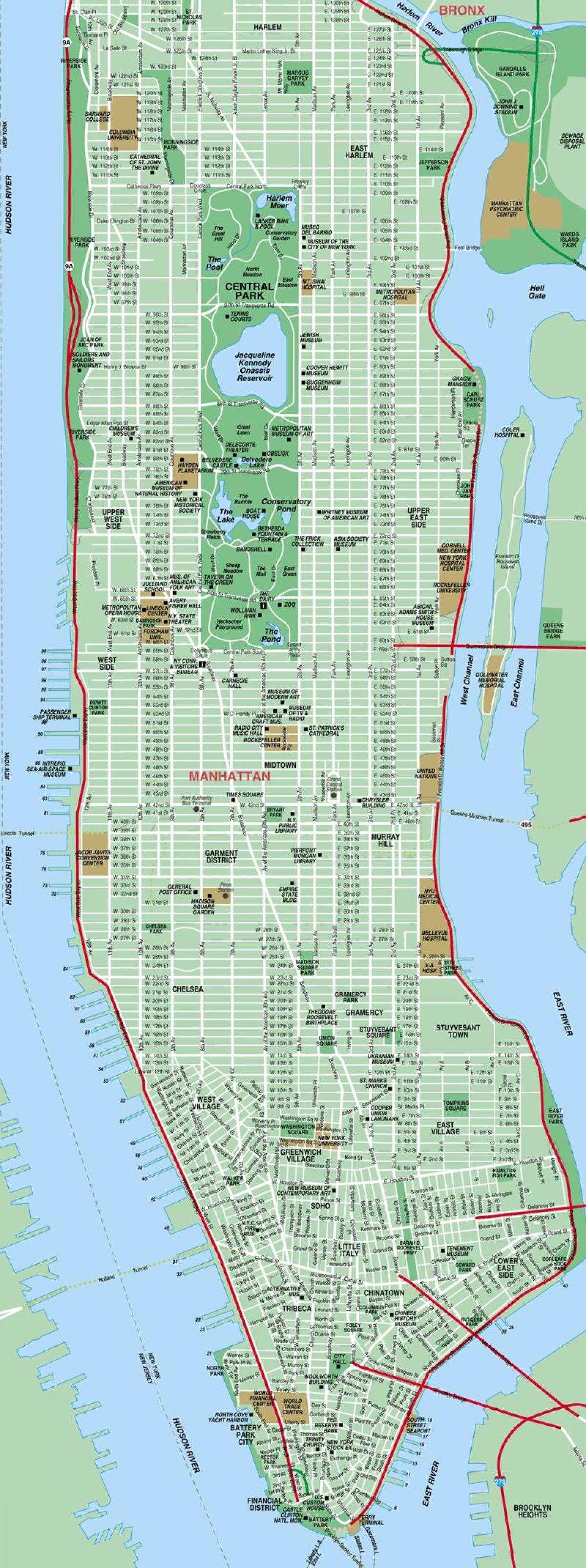 քարտեզ փողոցների Manhattan, New York
