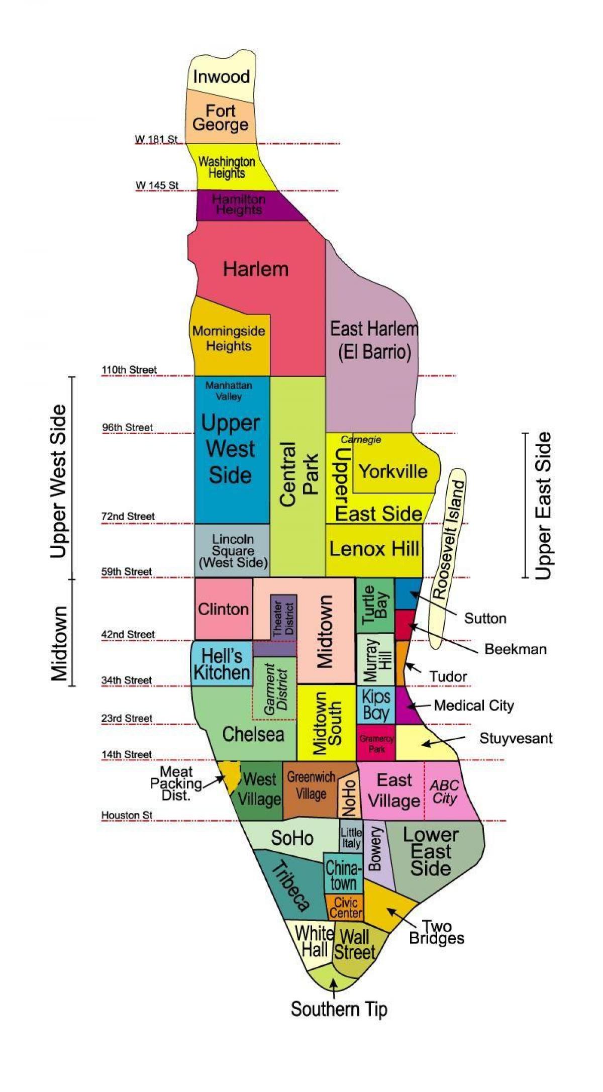 տպագիր քարտեզներ Մանհեթենի թաղամասեր